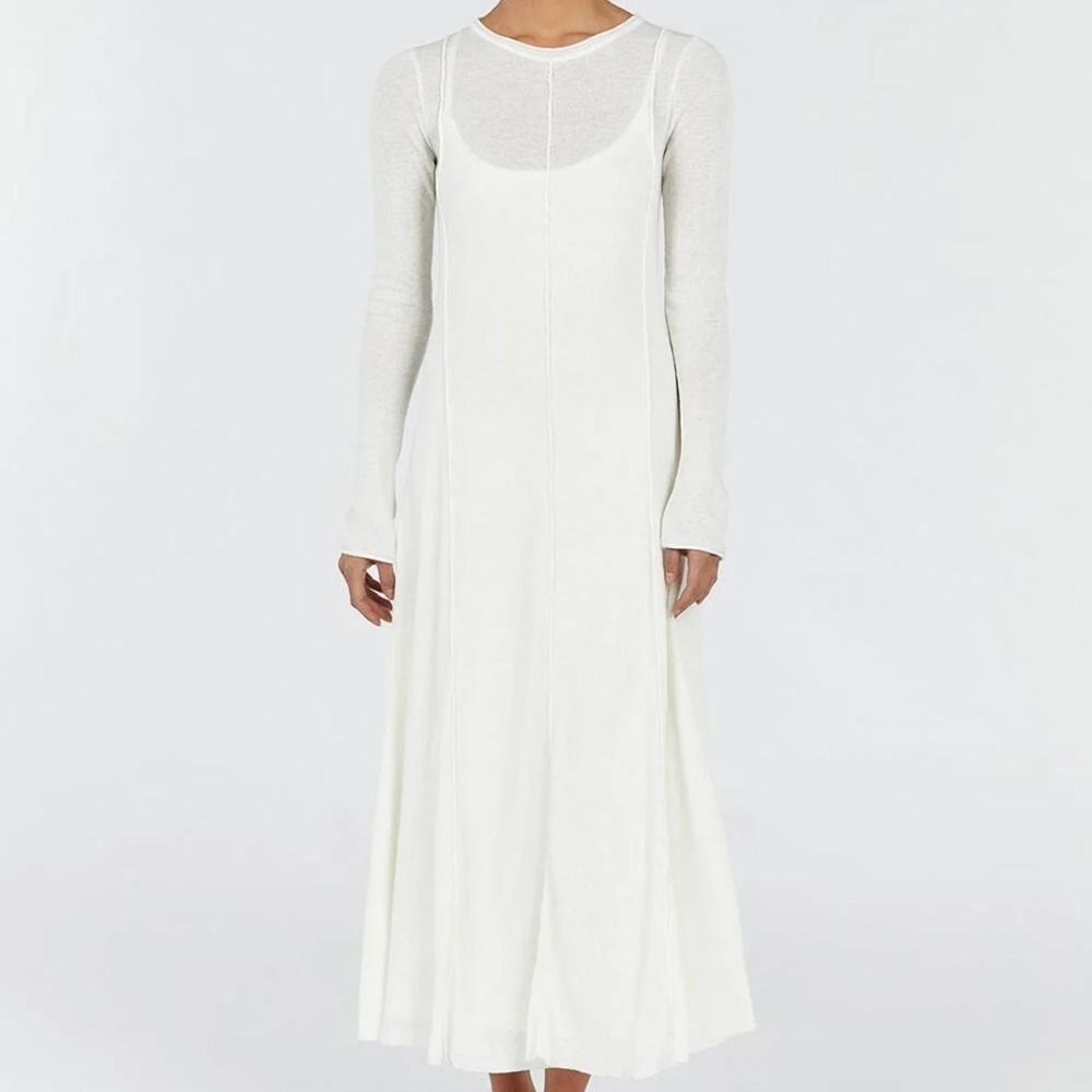 DISSH Parker White Knit Sleeveless Maxi Dress Crew Neck Linen Blend Size Large